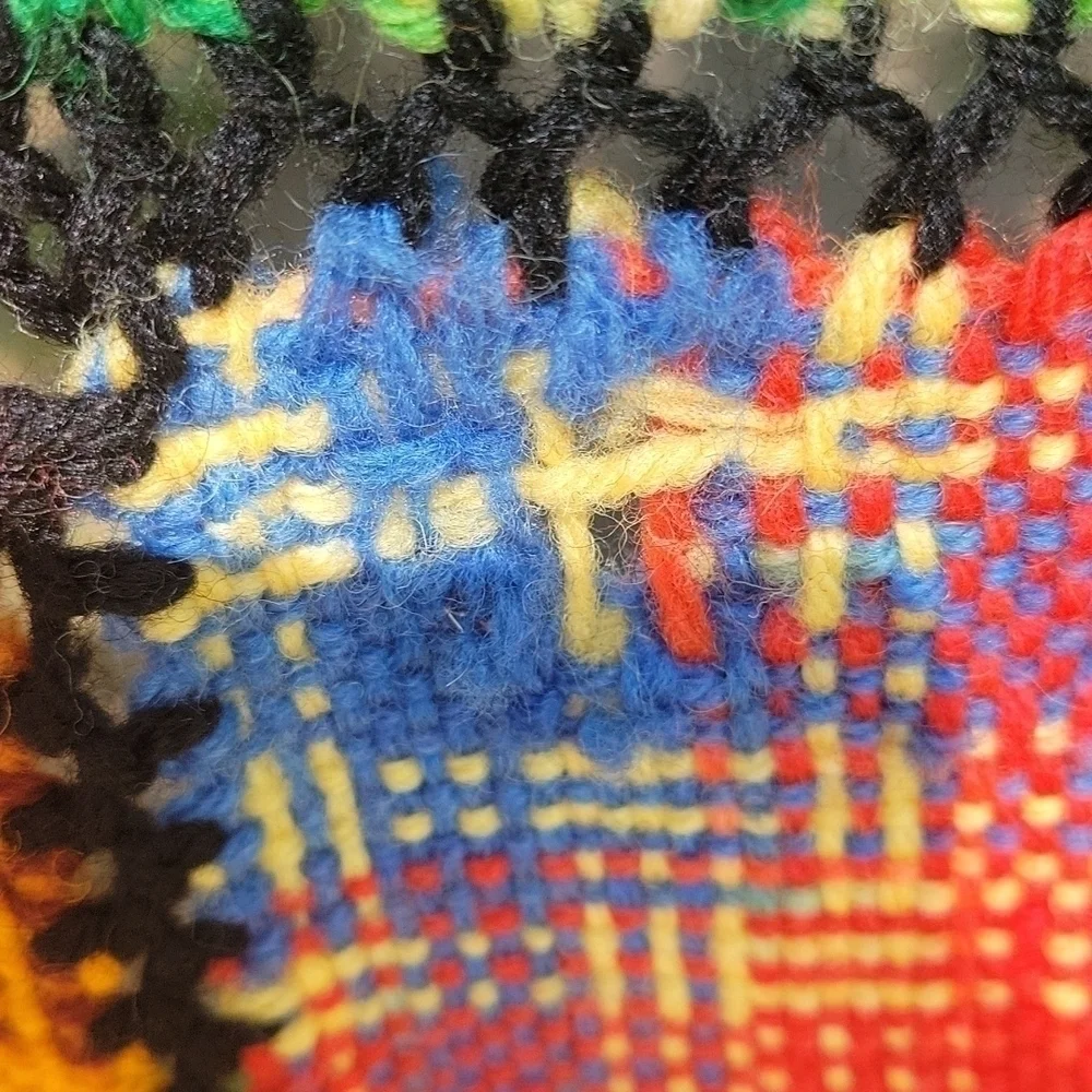 HANDMADE 1970s Rainbow Woven Knit Granny Square Patchwork Wall Throw